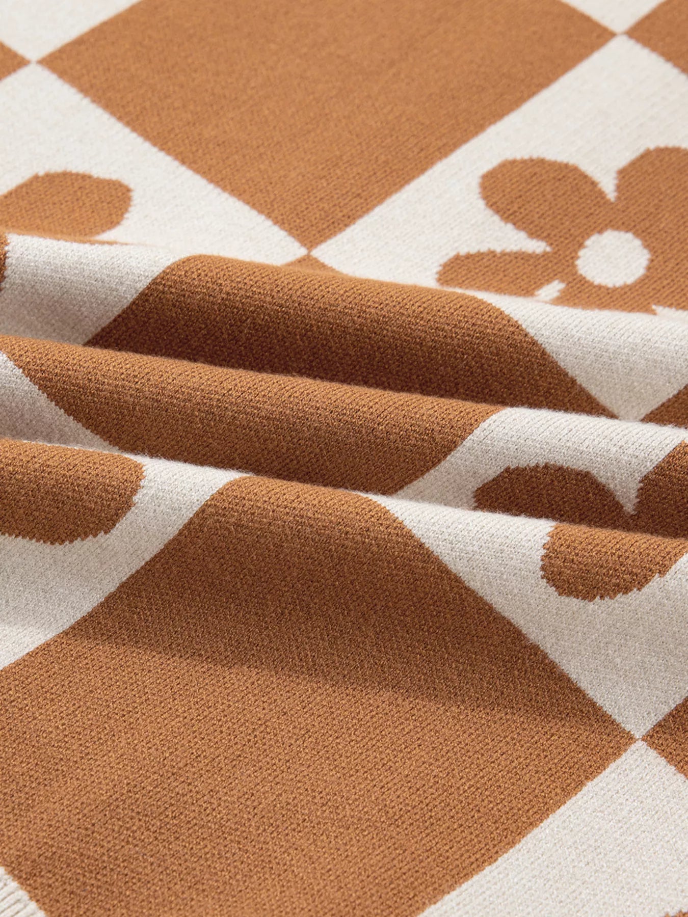 Flower Plaid Henley Baggy Sweater designed for comfort and style at Lookzlike