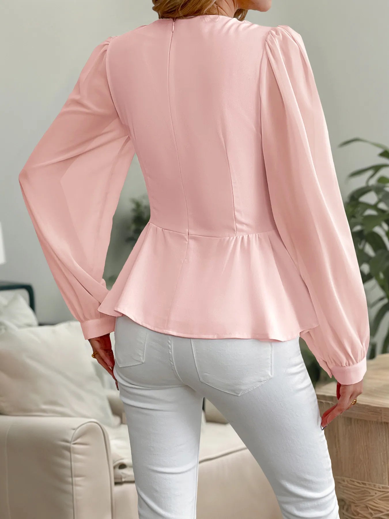 Flower Surplice Long Sleeve Blouse - Lookzlike