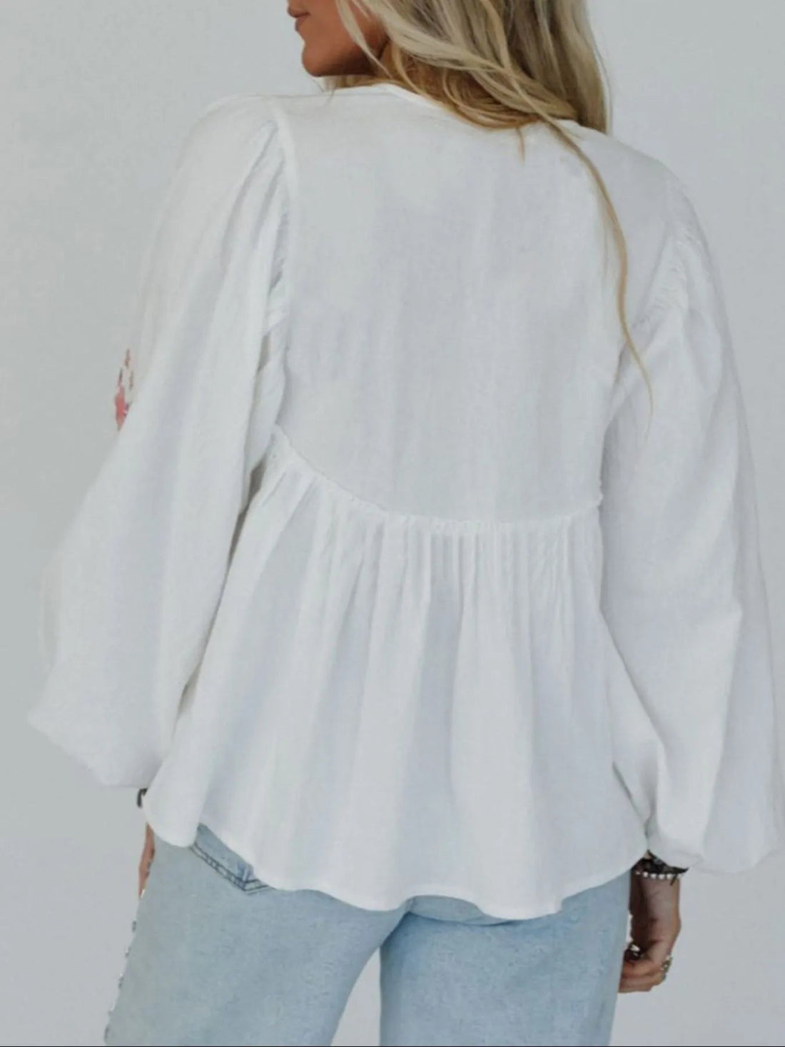 Flower V Neck Babydoll Blouse - Lookzlike