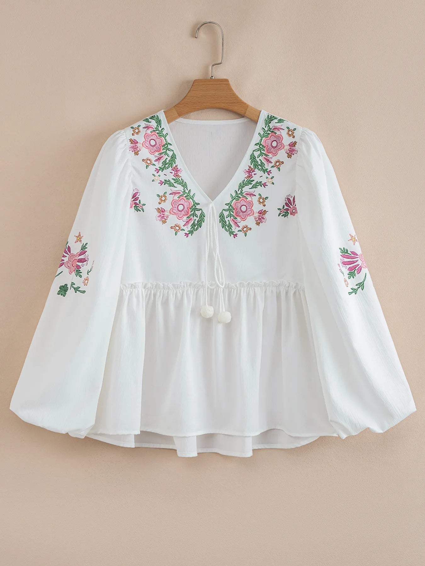 Flower V Neck Babydoll Blouse - Lookzlike
