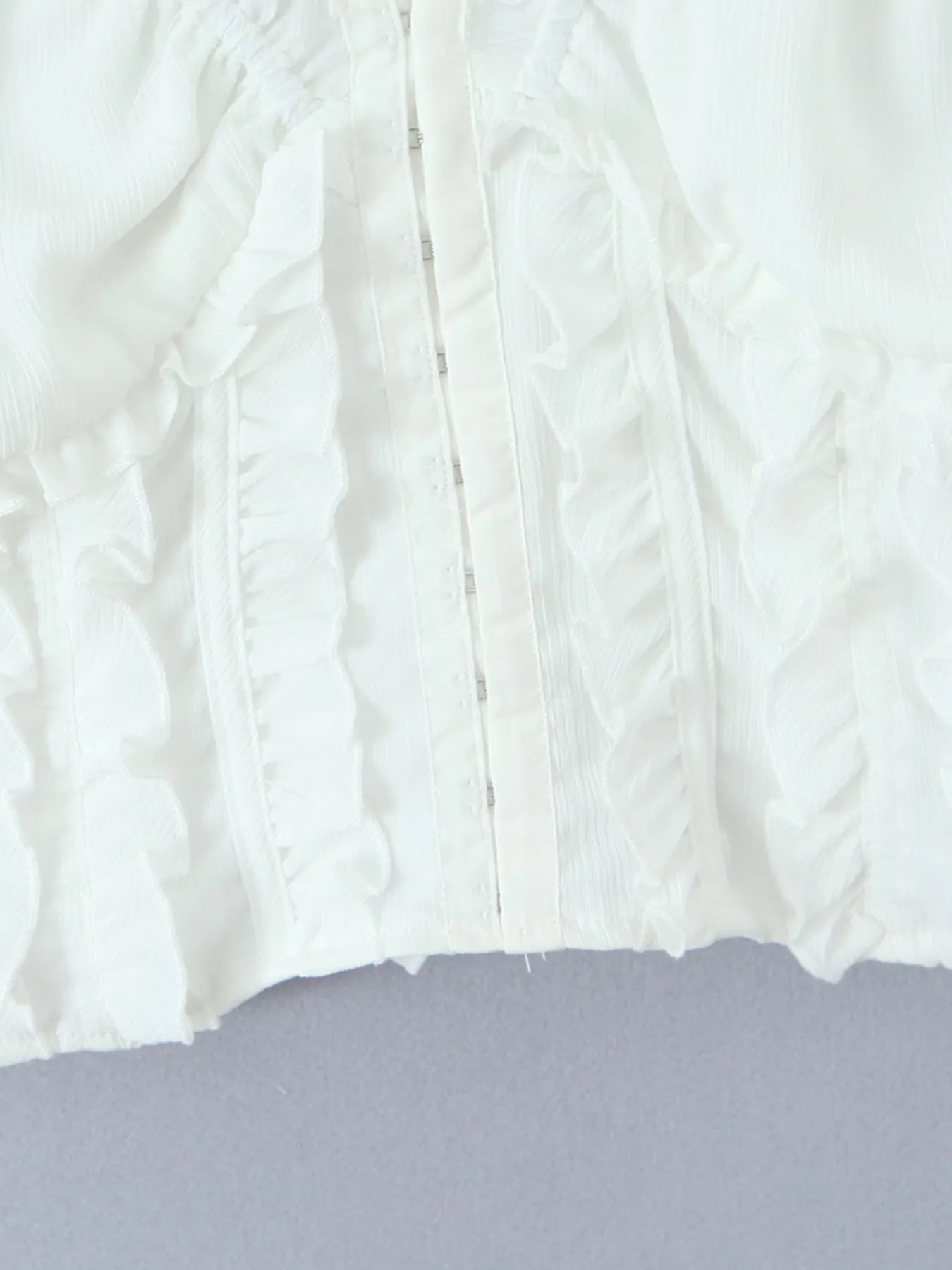 Frill V-Neck Puff Sleeve Blouse - Lookzlike