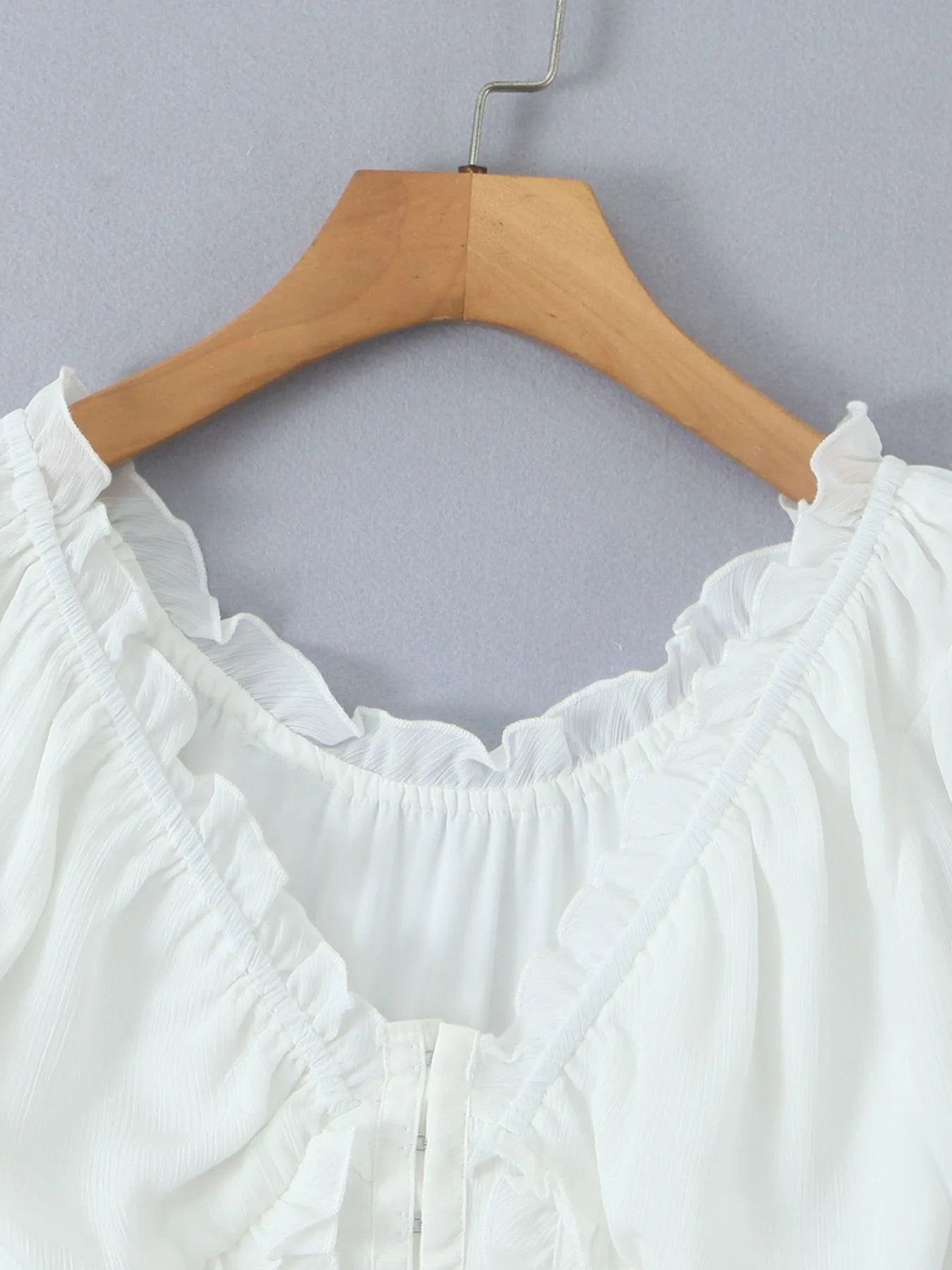 Frill V-Neck Puff Sleeve Blouse - Lookzlike