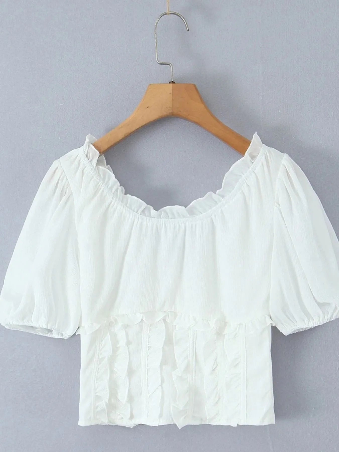Frill V-Neck Puff Sleeve Blouse - Lookzlike