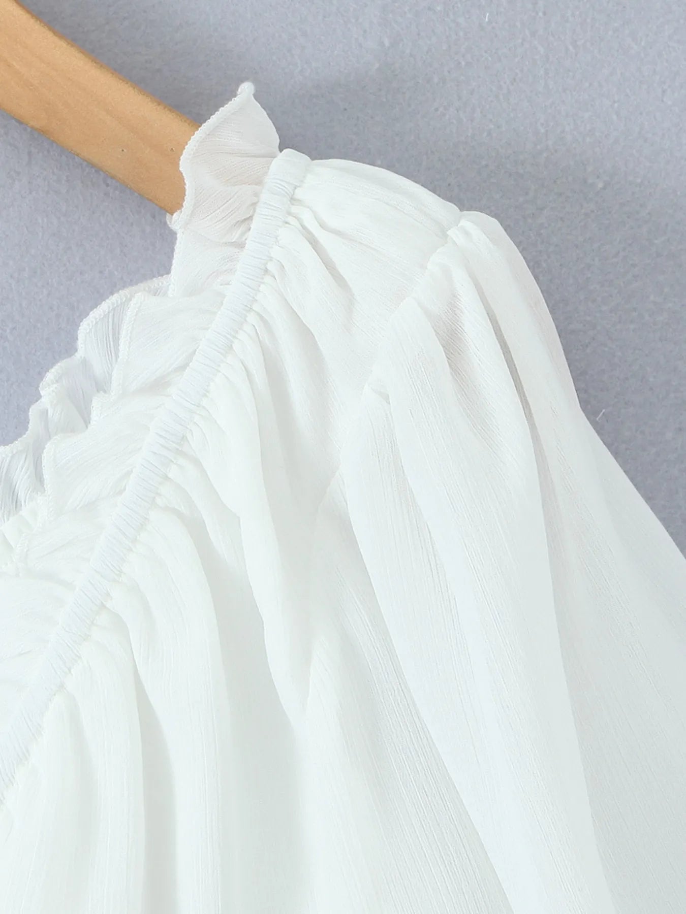 Frill V-Neck Puff Sleeve Blouse - Lookzlike