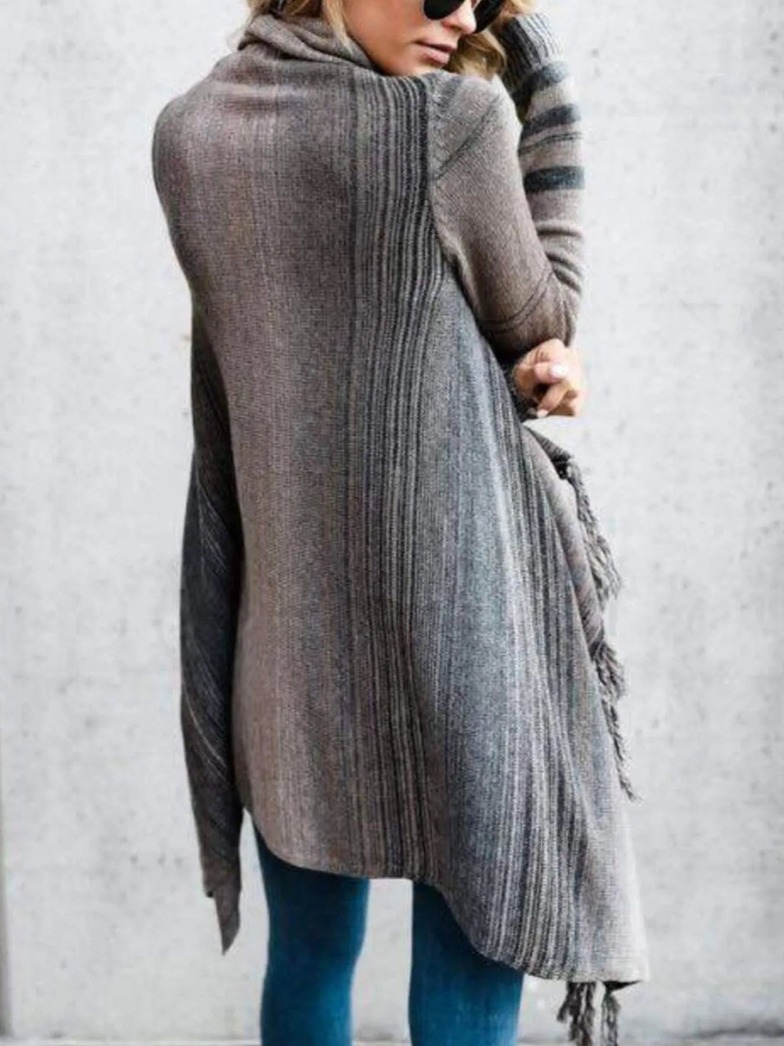 Fringe Long Sleeve Wrap Cardigan designed for comfort and style at Lookzlike