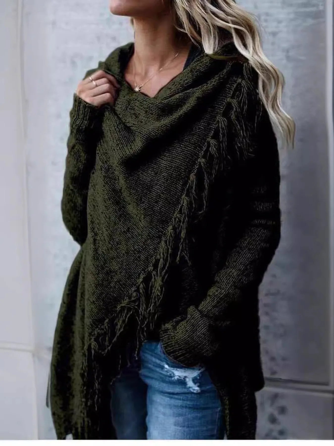 Fringe Long Sleeve Wrap Cardigan designed for comfort and style at Lookzlike