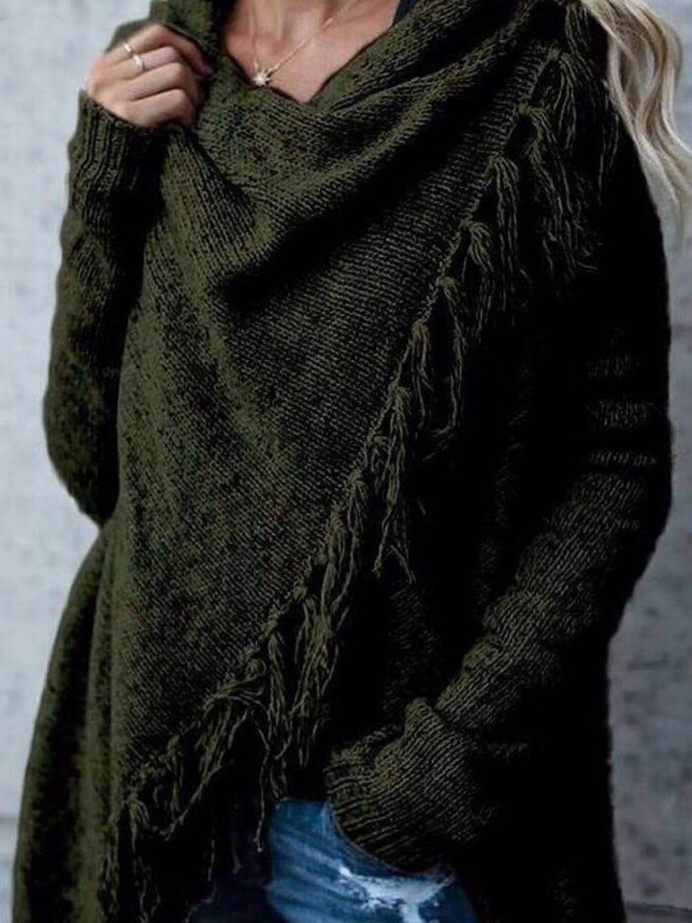Fringe Long Sleeve Wrap Cardigan designed for comfort and style at Lookzlike