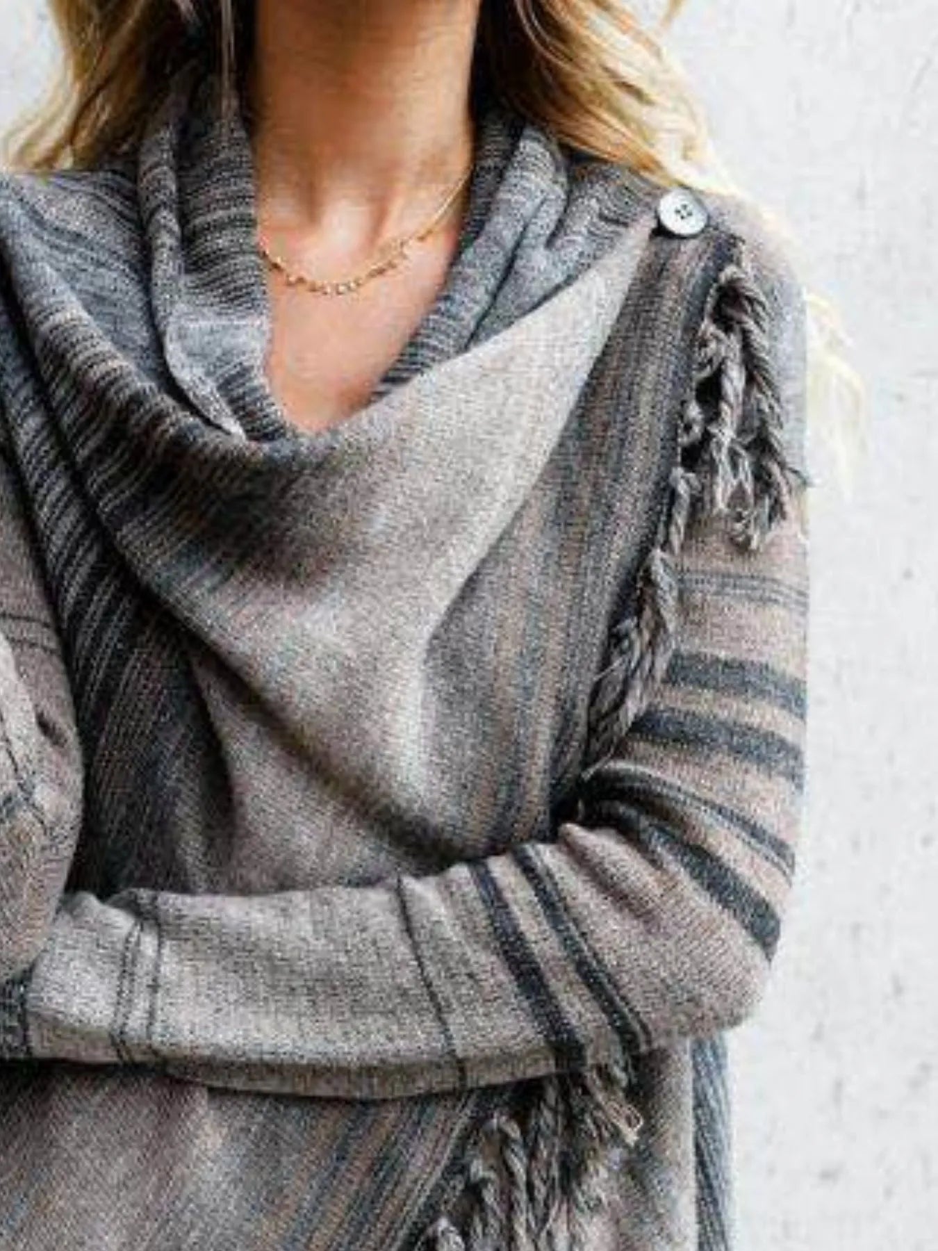 Fringe Long Sleeve Wrap Cardigan designed for comfort and style at Lookzlike