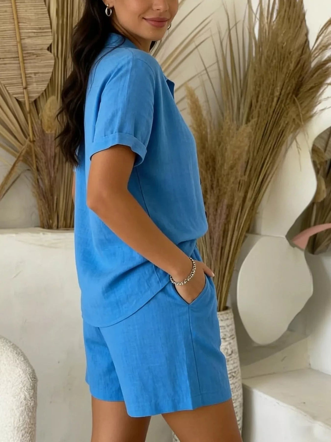 Full Size Button-Up Shirt and Shorts Set Plus Size designed for comfort and style at Lookzlike