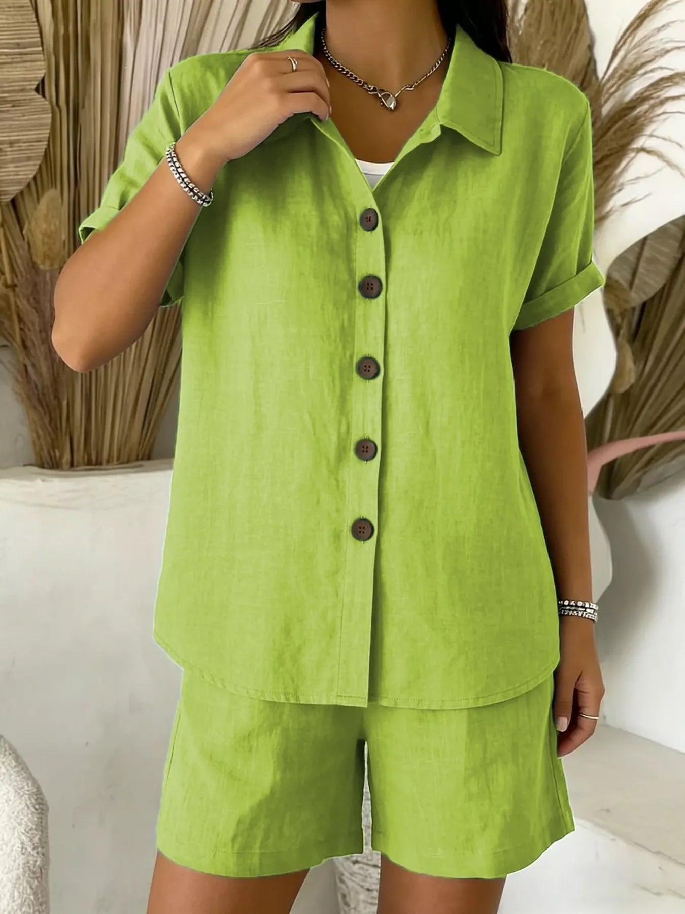 Full Size Button-Up Shirt and Shorts Set Plus Size designed for comfort and style at Lookzlike
