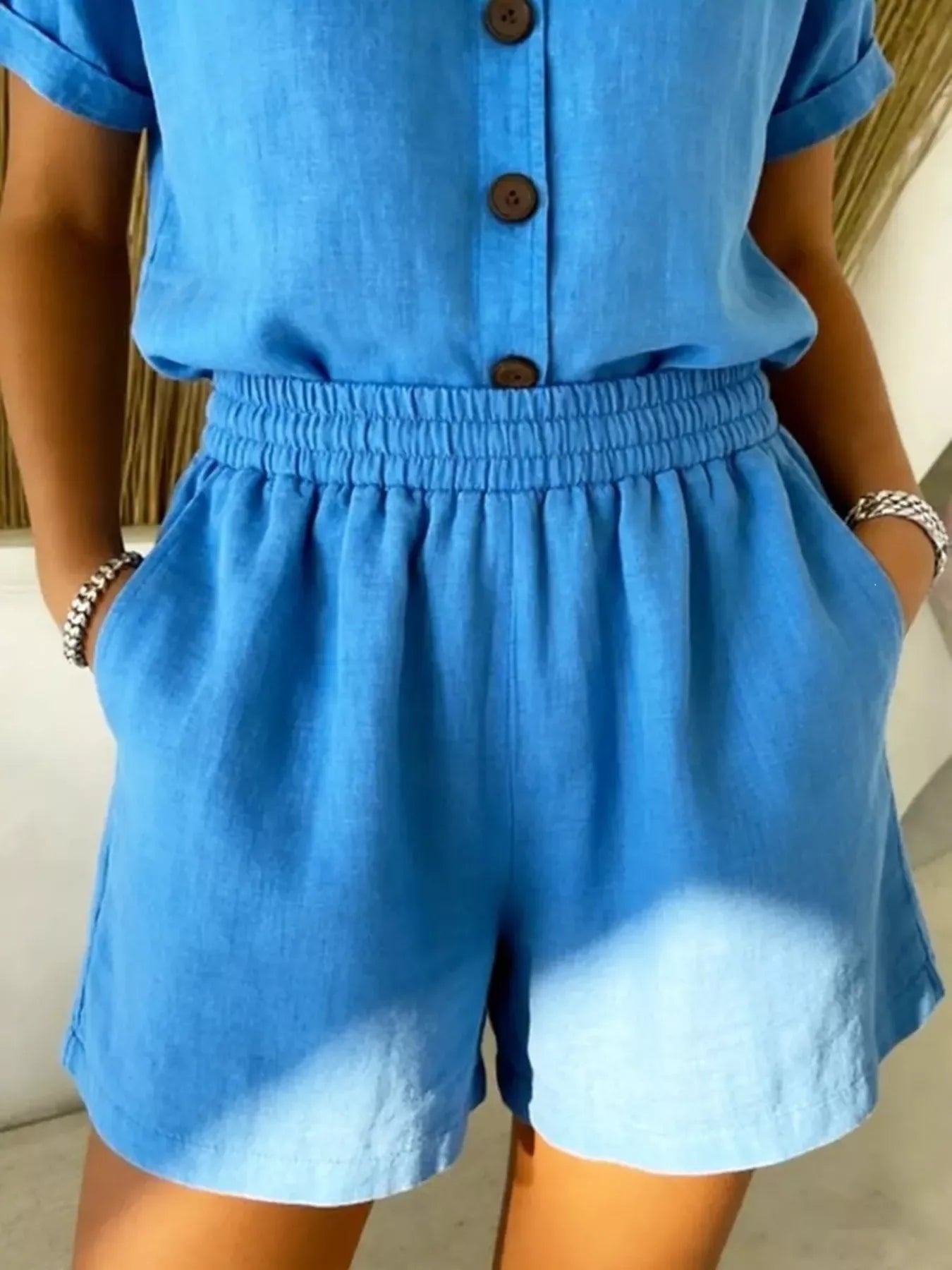 Full Size Button-Up Shirt and Shorts Set Plus Size designed for comfort and style at Lookzlike