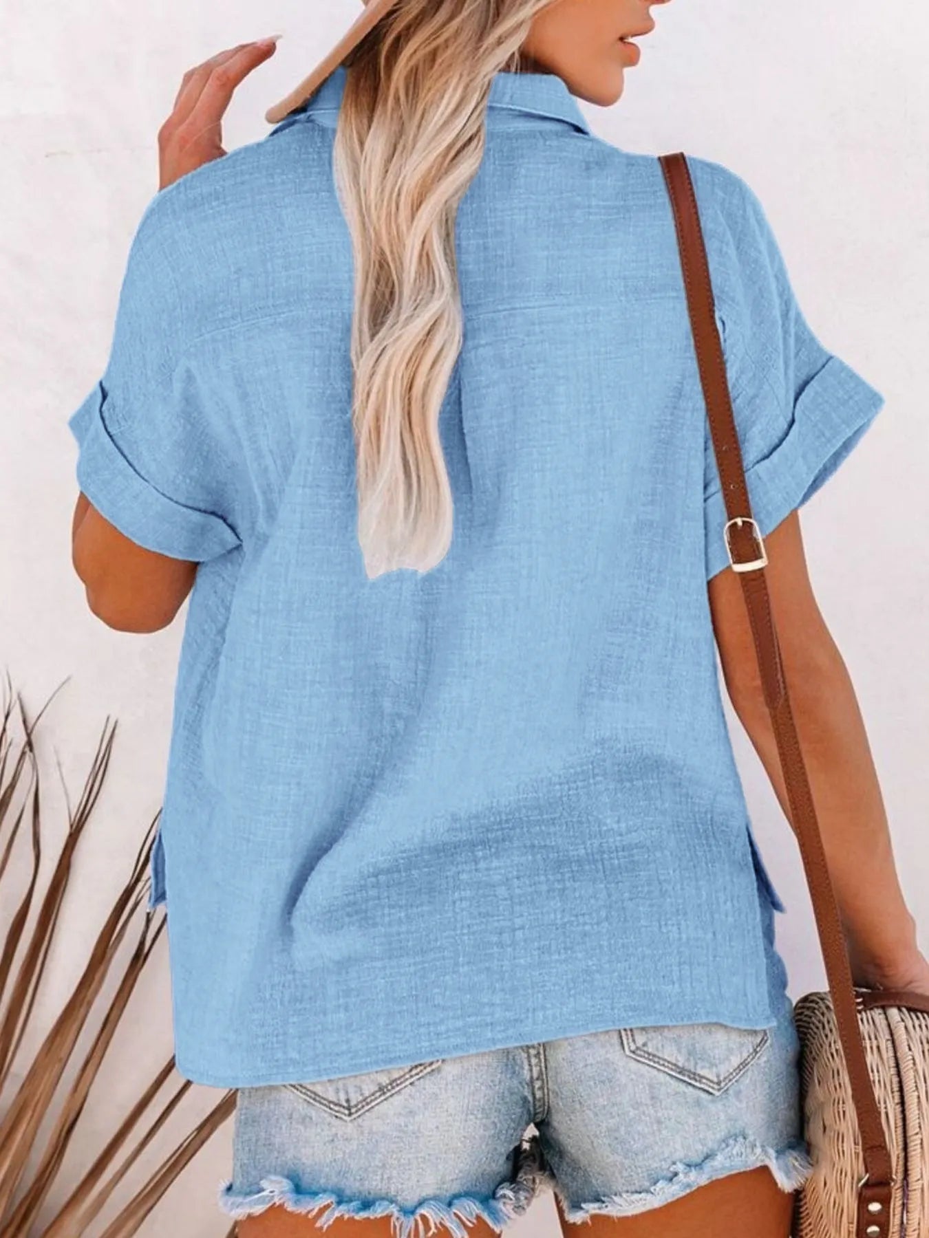 Full Size Button Up Short Sleeve Shirt Plus Size - Lookzlike