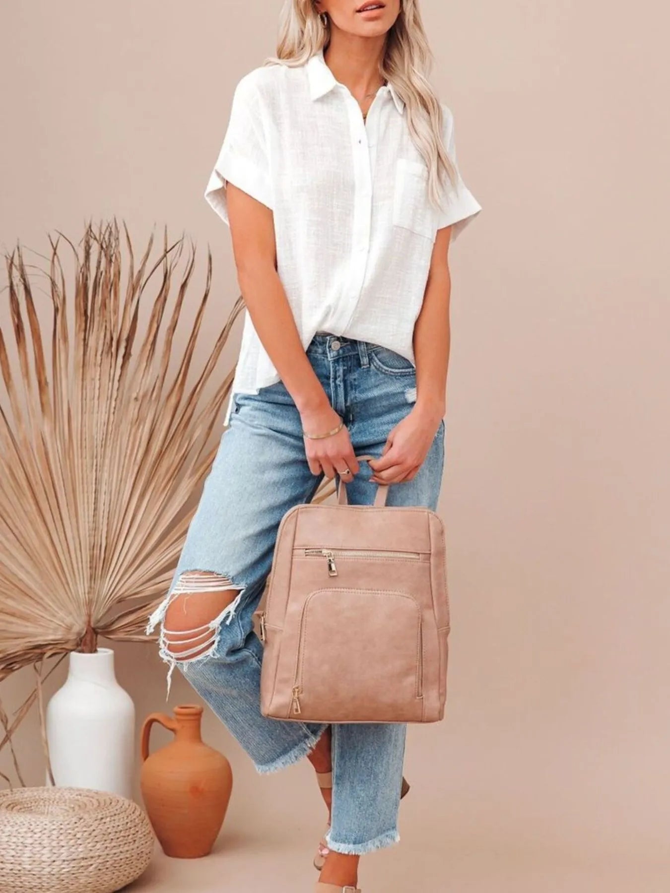 Full Size Button Up Short Sleeve Shirt Plus Size - Lookzlike