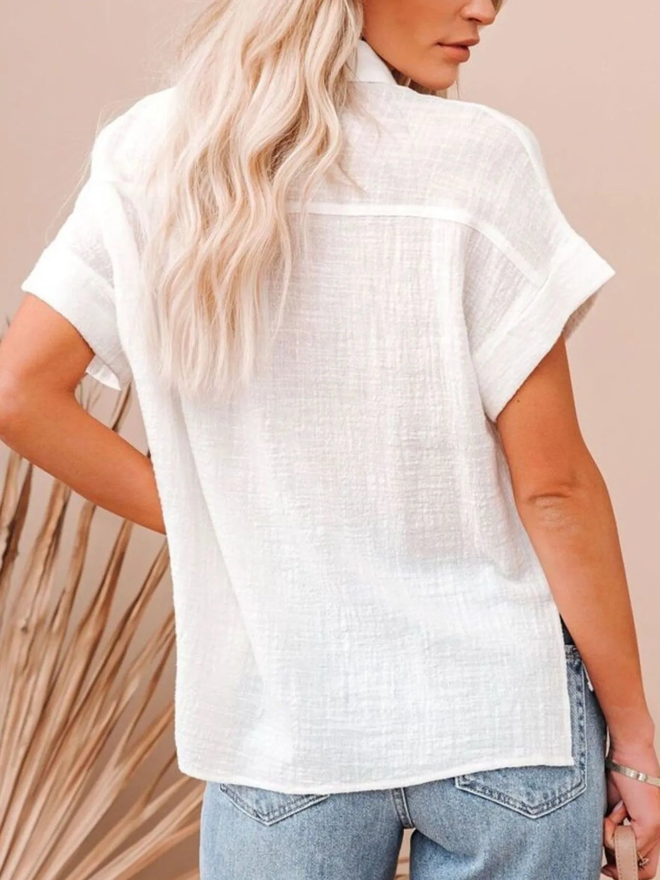 Full Size Button Up Short Sleeve Shirt Plus Size - Lookzlike