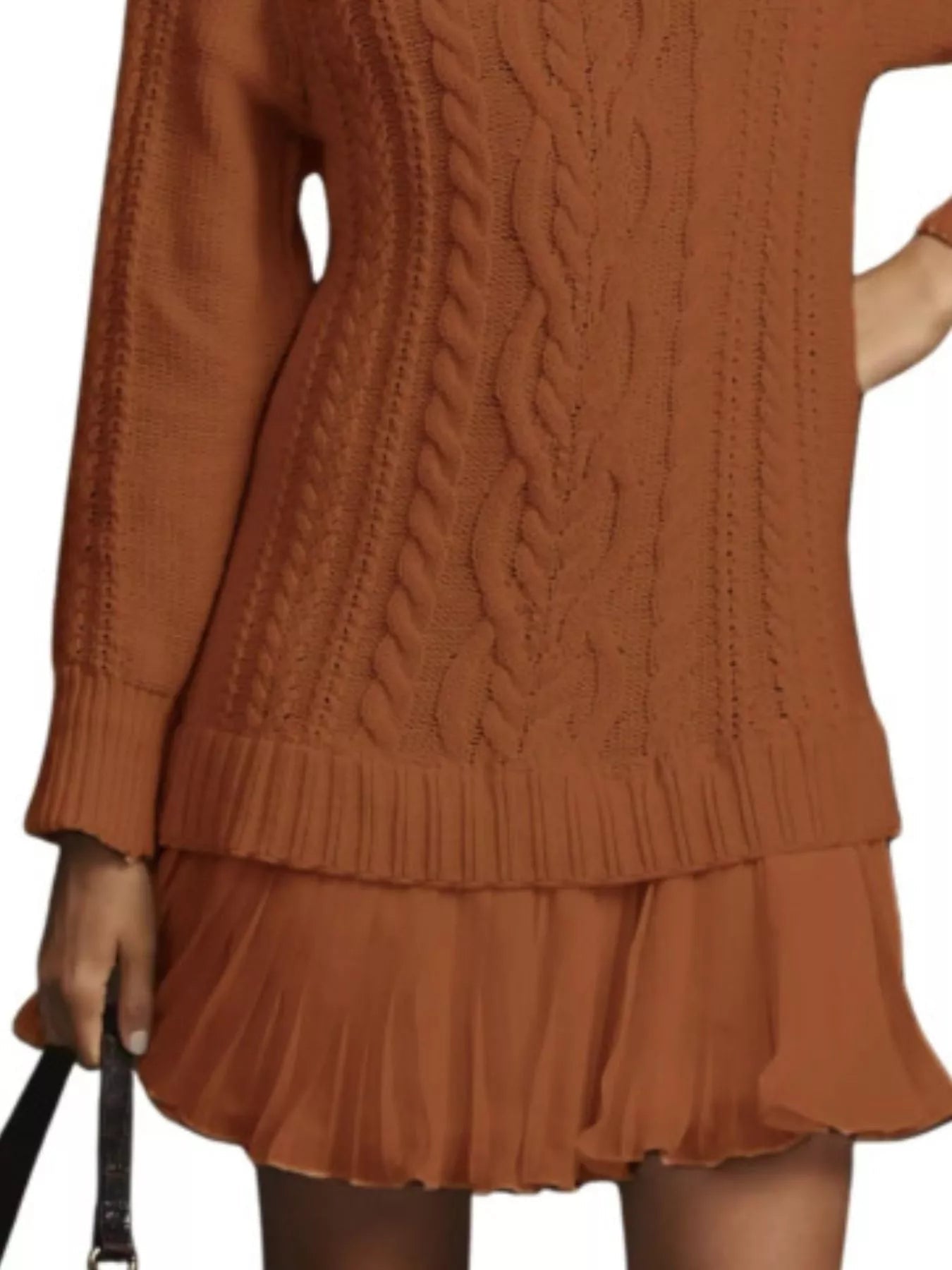 Full Size Cable - Knit Mini Sweater Dress Plus Size designed for comfort and style at Lookzlike