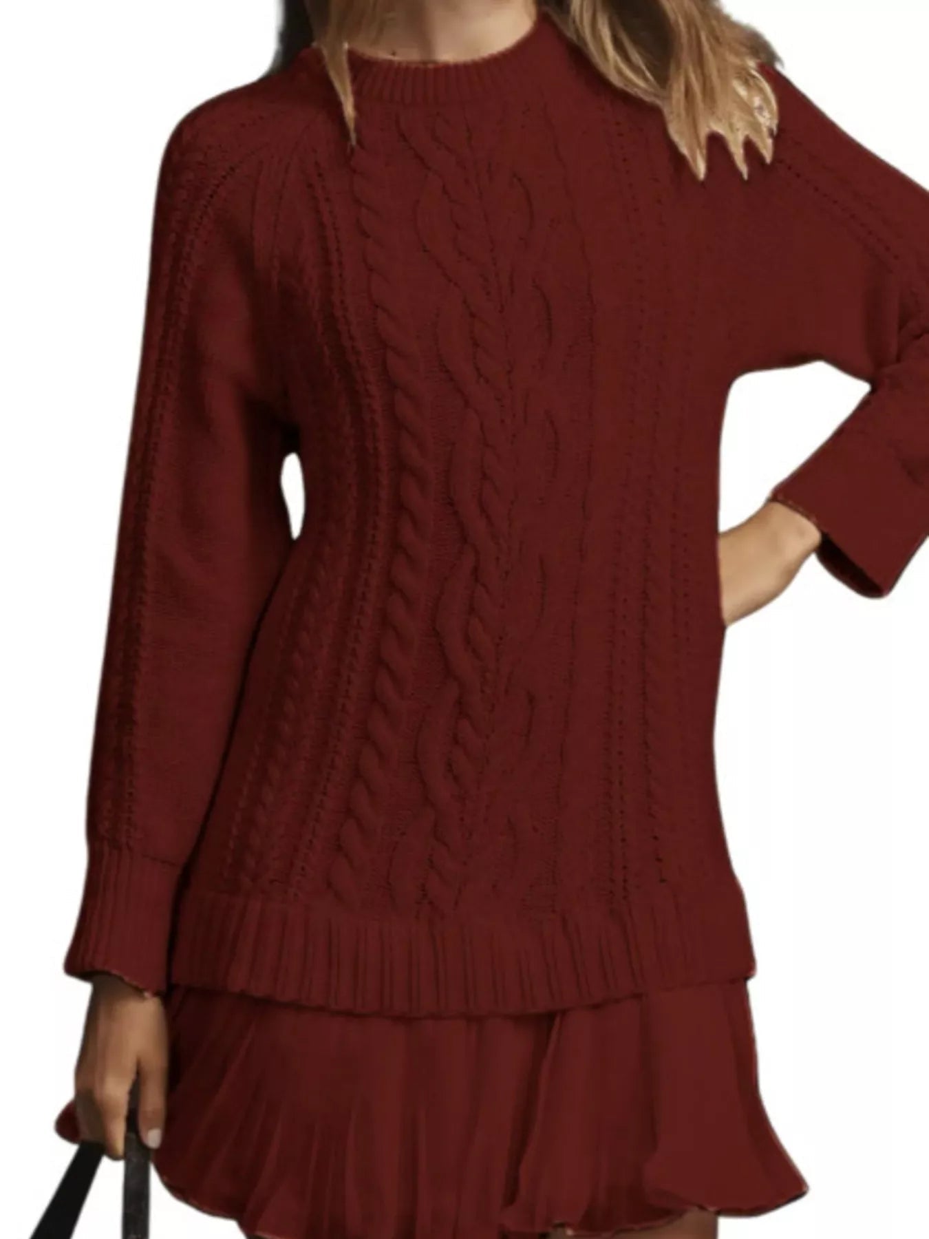Full Size Cable - Knit Mini Sweater Dress Plus Size designed for comfort and style at Lookzlike