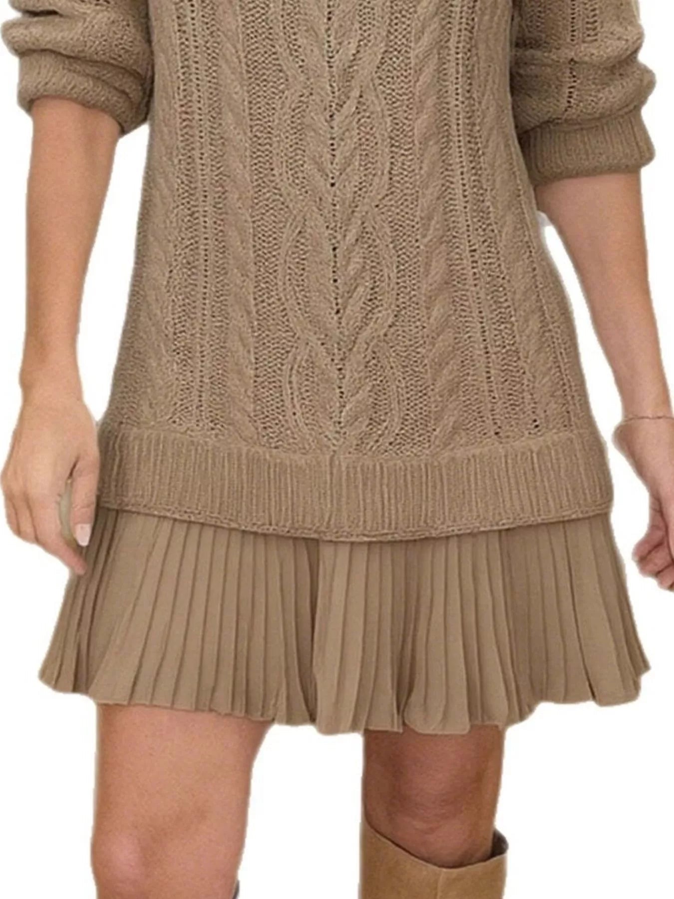 Full Size Cable - Knit Mini Sweater Dress Plus Size designed for comfort and style at Lookzlike