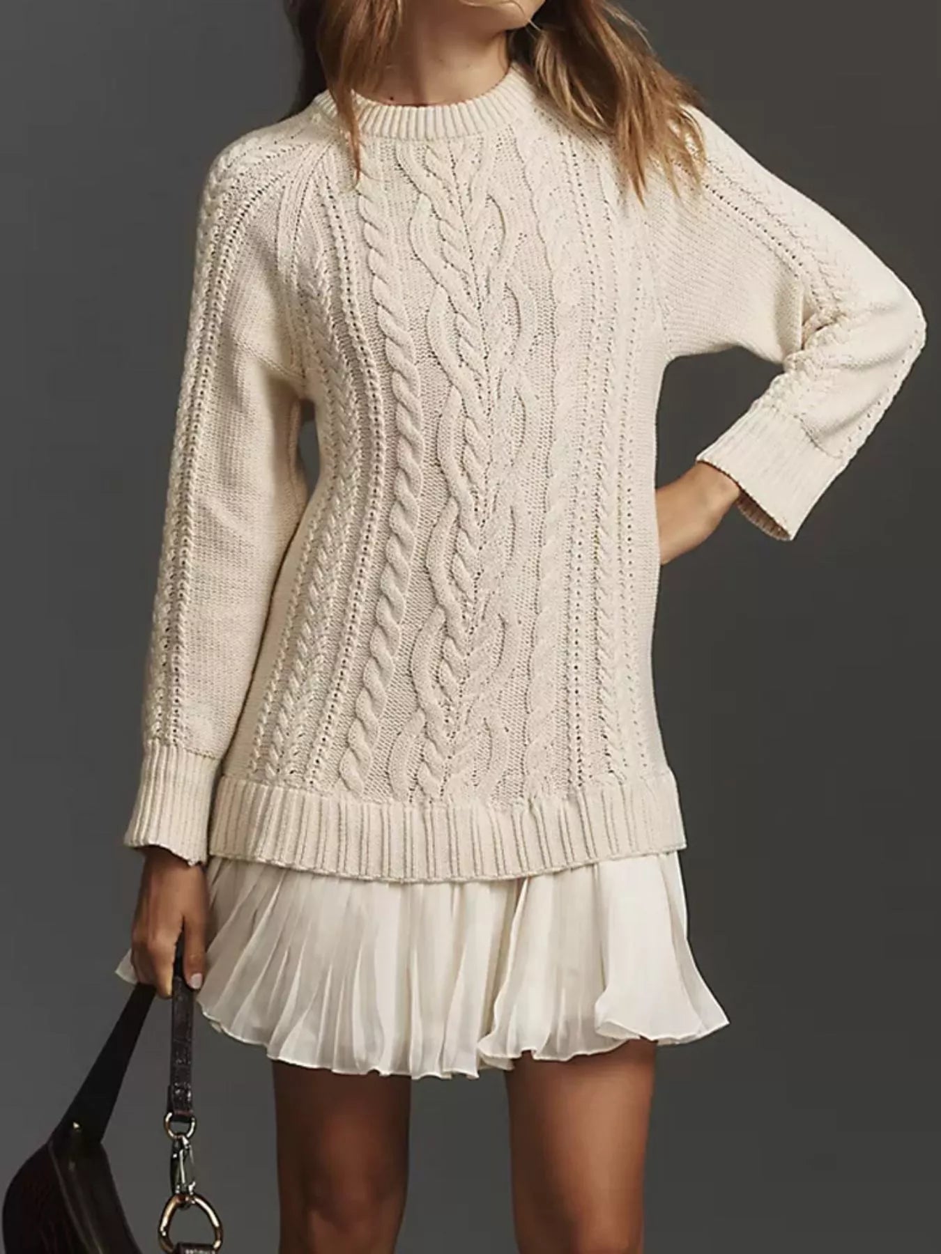 Full Size Cable - Knit Mini Sweater Dress Plus Size designed for comfort and style at Lookzlike