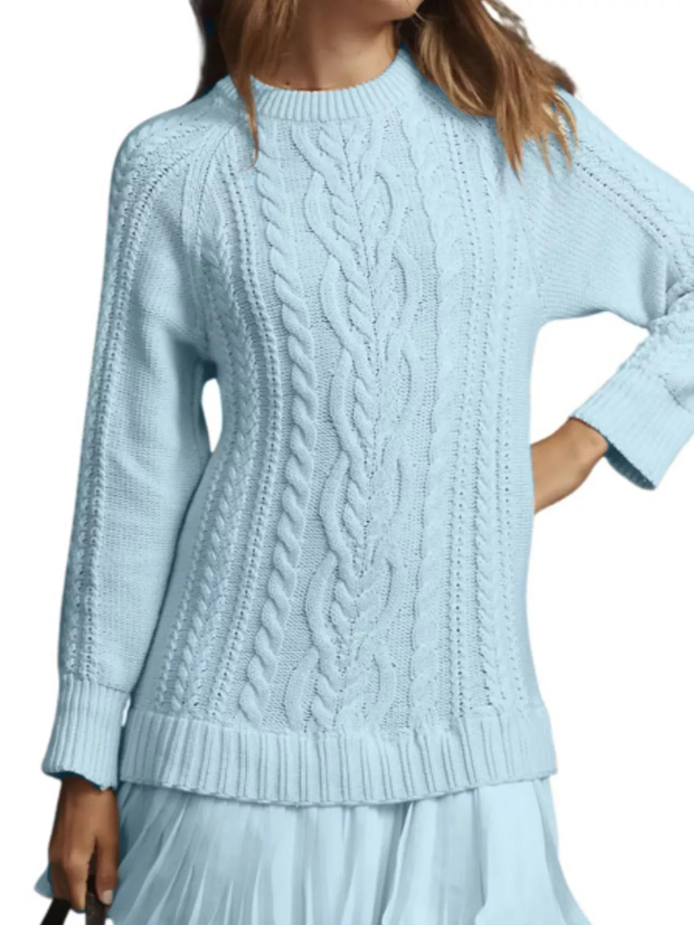 Full Size Cable - Knit Mini Sweater Dress Plus Size designed for comfort and style at Lookzlike