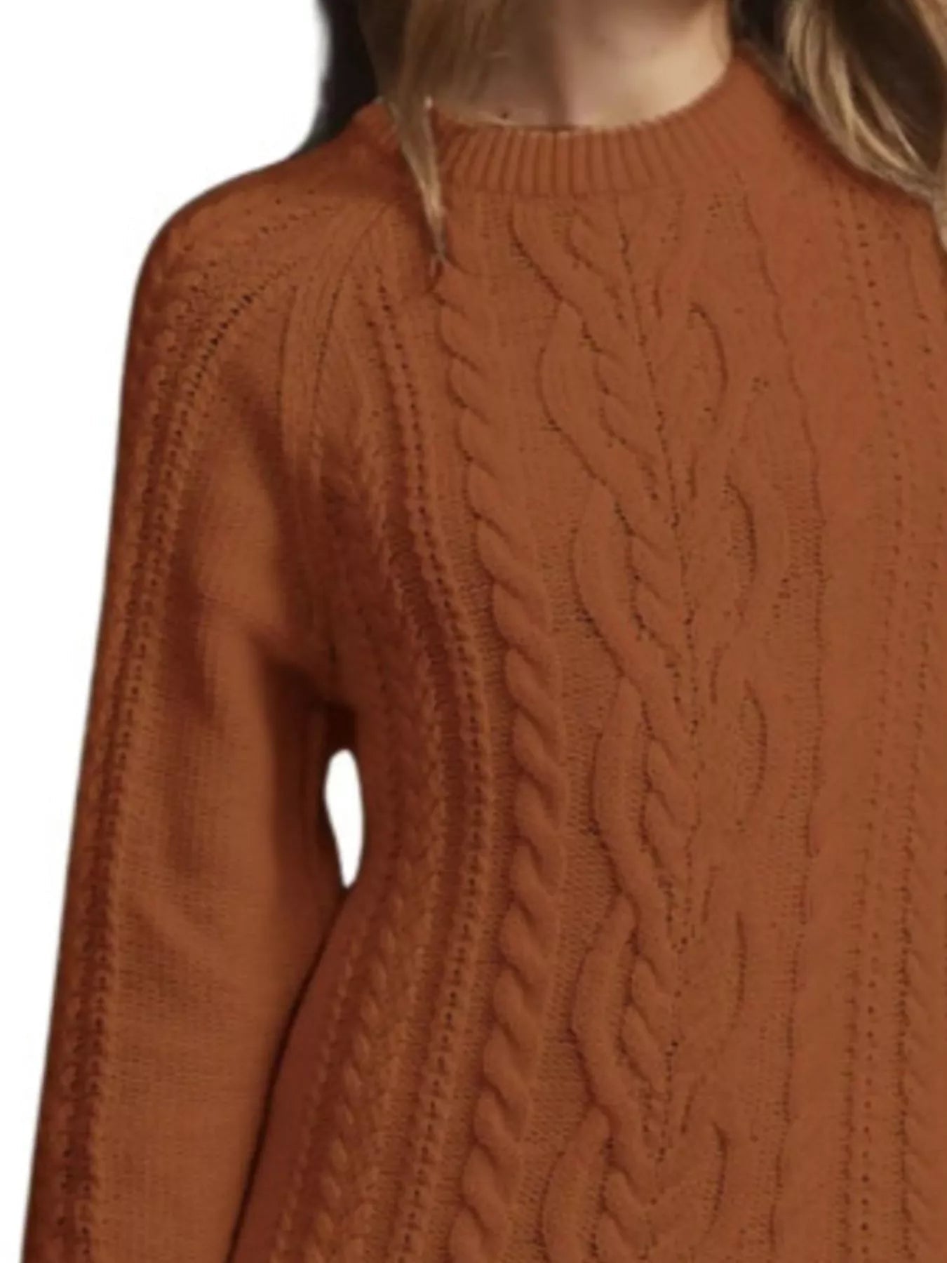 Full Size Cable - Knit Mini Sweater Dress Plus Size designed for comfort and style at Lookzlike