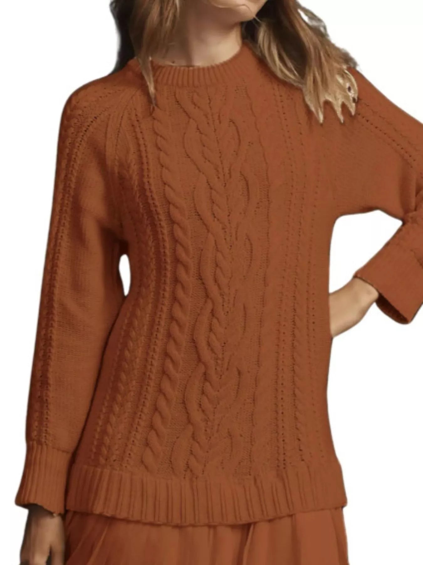 Full Size Cable - Knit Mini Sweater Dress Plus Size designed for comfort and style at Lookzlike