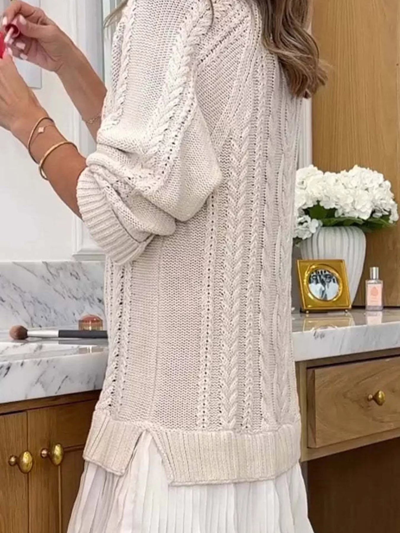 Full Size Cable - Knit Mini Sweater Dress Plus Size designed for comfort and style at Lookzlike