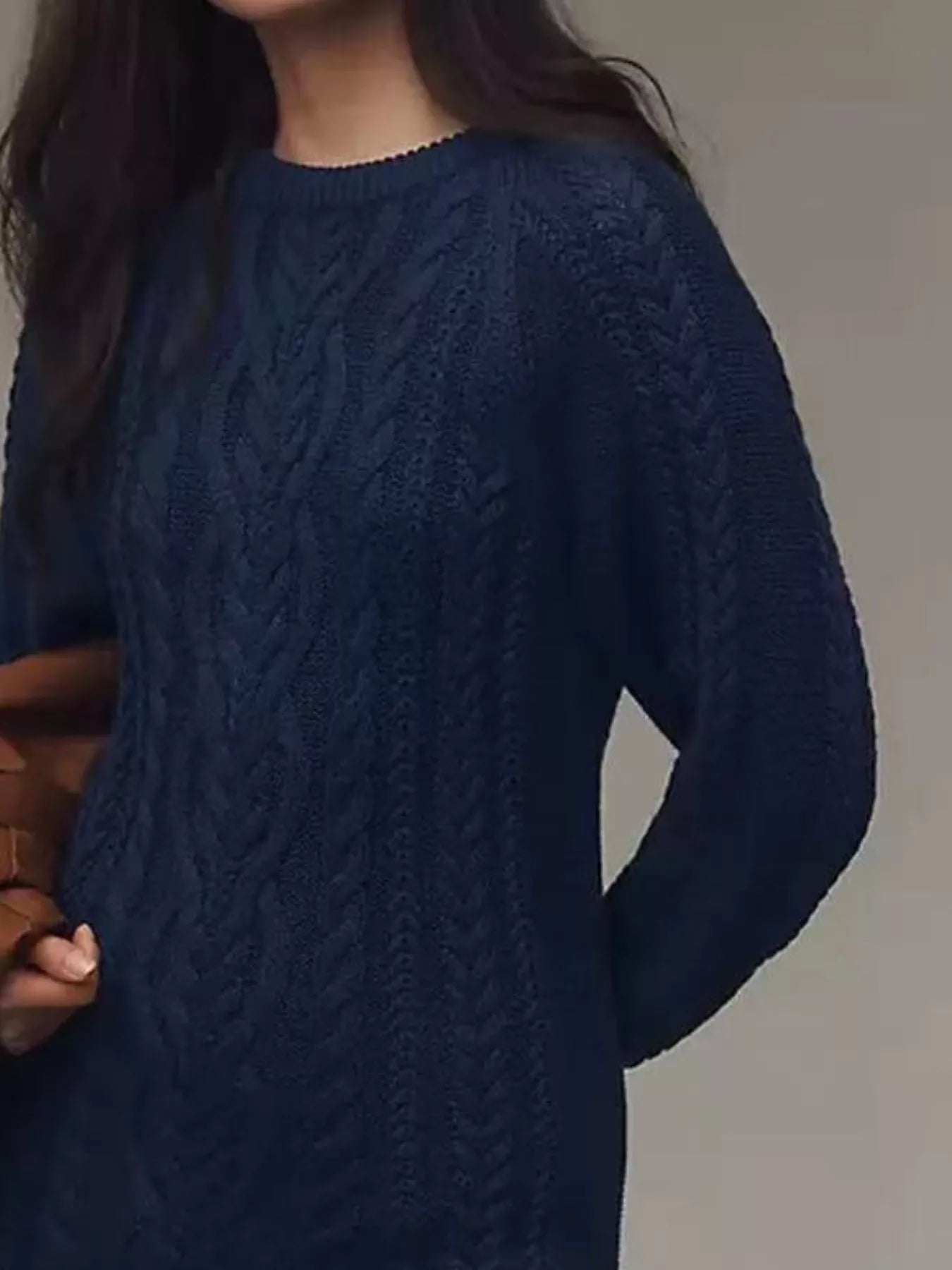 Full Size Cable - Knit Mini Sweater Dress Plus Size designed for comfort and style at Lookzlike