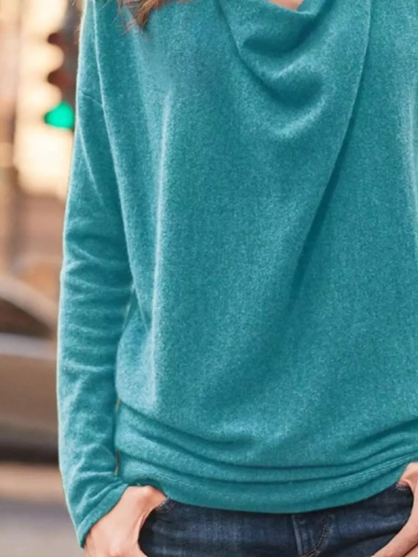 Full Size Cowl Neck Long Sleeve Top Plus Size designed for comfort and style at Lookzlike