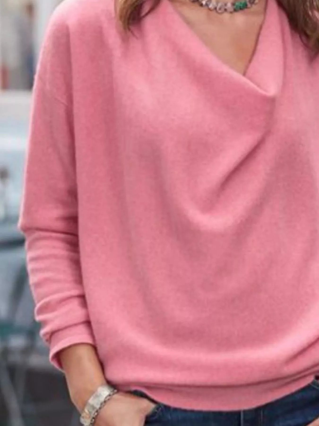 Full Size Cowl Neck Long Sleeve Top Plus Size designed for comfort and style at Lookzlike