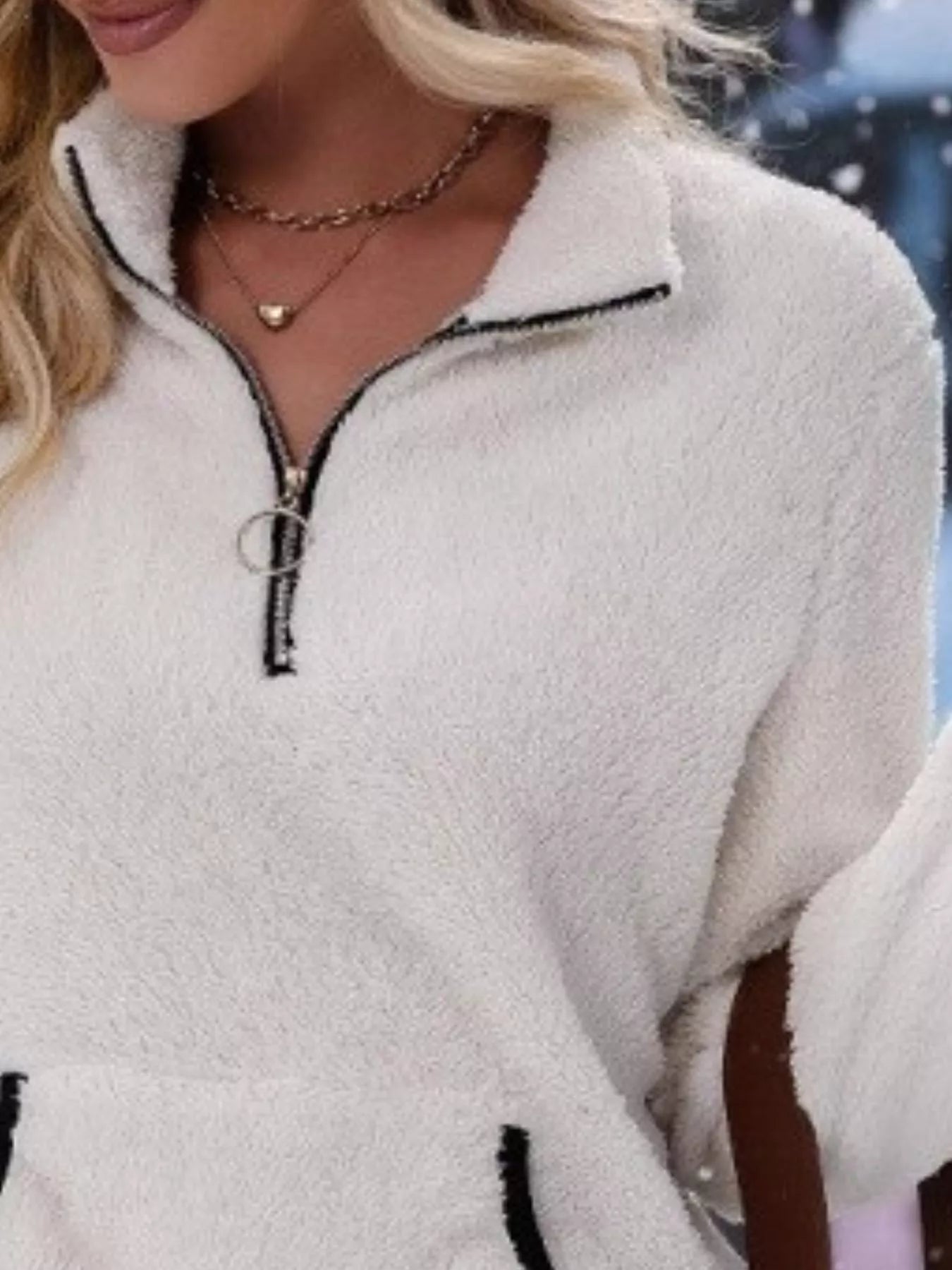 Full Size Cozy Fleece Quarter Zip Long Sleeve Sweatshirt Plus Size designed for comfort and style at Lookzlike