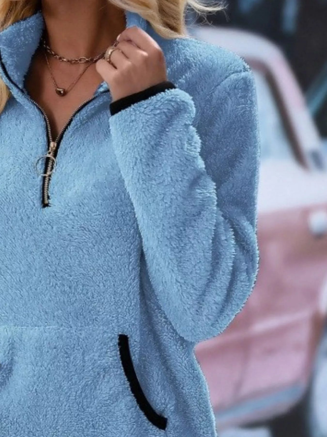 Full Size Cozy Fleece Quarter Zip Long Sleeve Sweatshirt Plus Size designed for comfort and style at Lookzlike