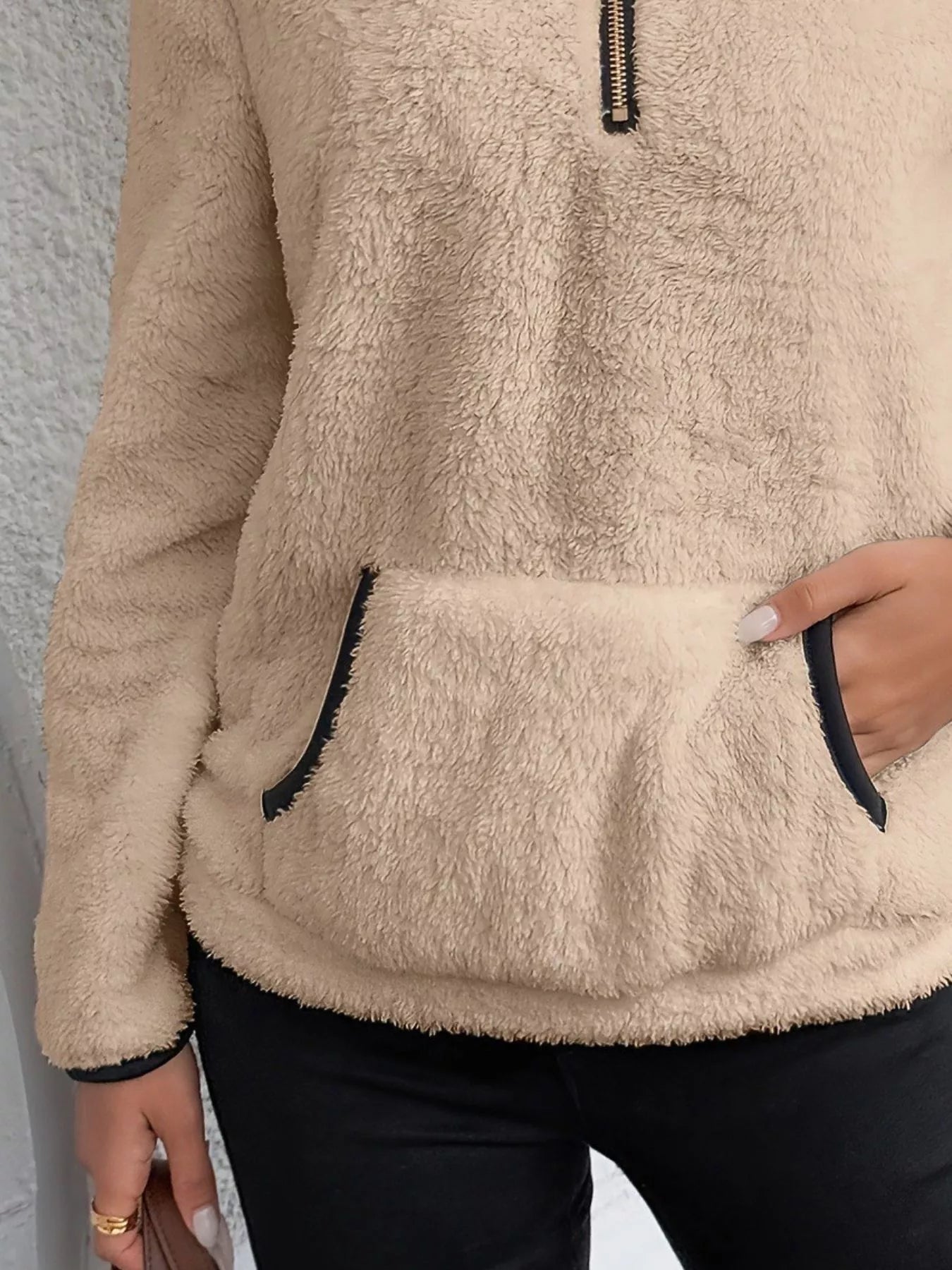 Full Size Cozy Fleece Quarter Zip Long Sleeve Sweatshirt Plus Size designed for comfort and style at Lookzlike