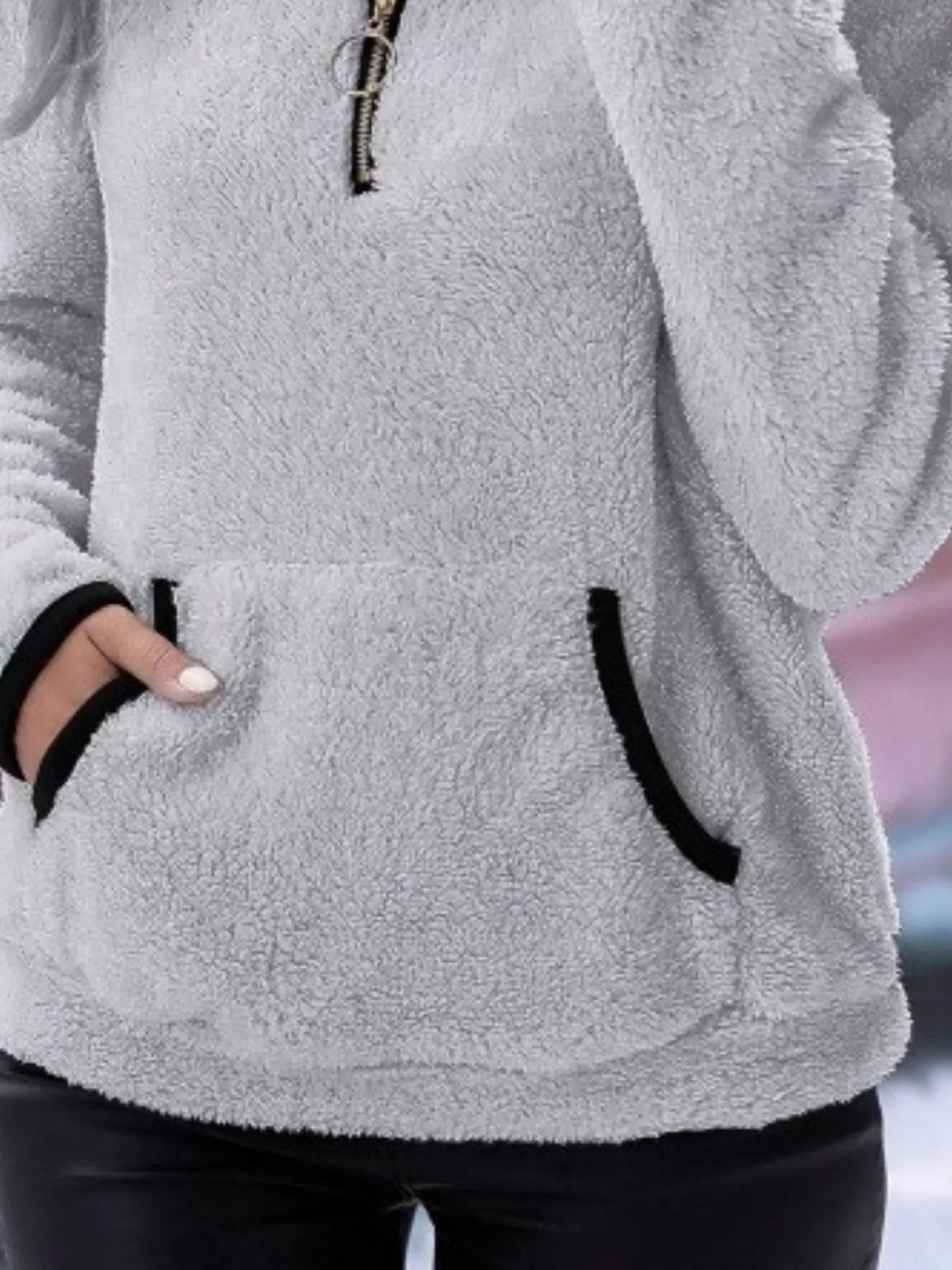 Full Size Cozy Fleece Quarter Zip Long Sleeve Sweatshirt Plus Size designed for comfort and style at Lookzlike