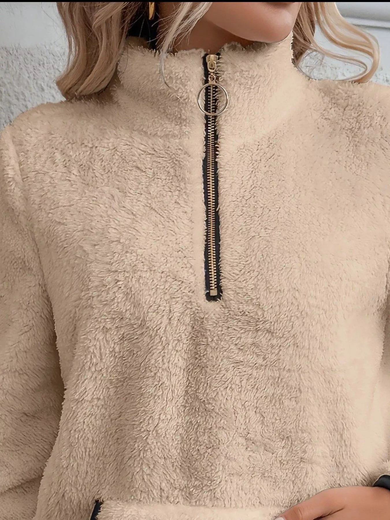 Full Size Cozy Fleece Quarter Zip Long Sleeve Sweatshirt Plus Size designed for comfort and style at Lookzlike