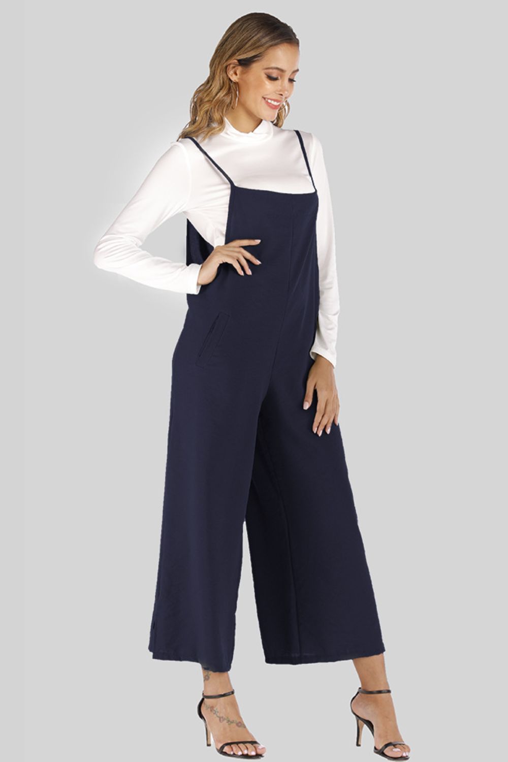 Full Size Cropped Wide Leg Overalls with Pockets - Lookzlike