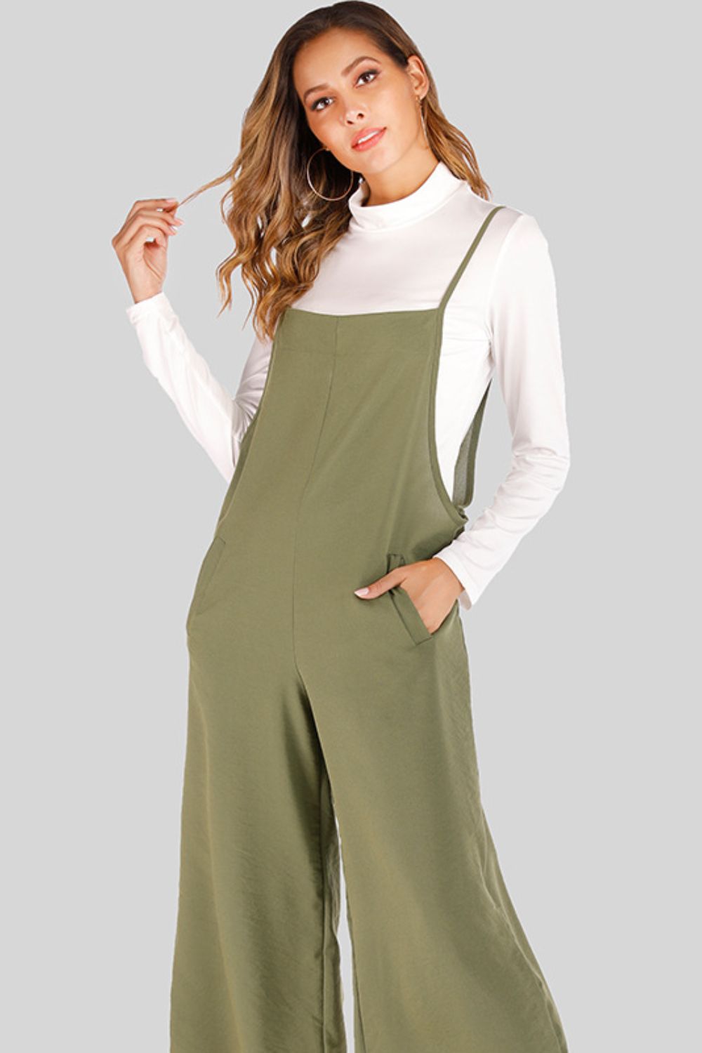 Full Size Cropped Wide Leg Overalls with Pockets - Lookzlike