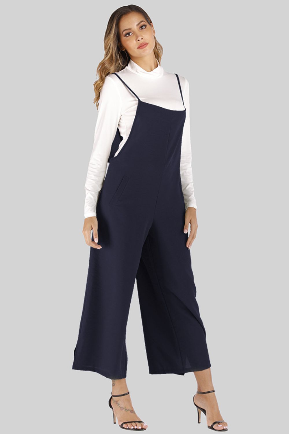 Full Size Cropped Wide Leg Overalls with Pockets - Lookzlike