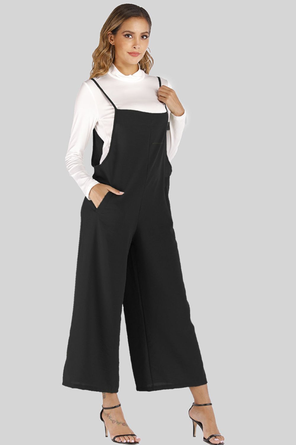 Full Size Cropped Wide Leg Overalls with Pockets - Lookzlike