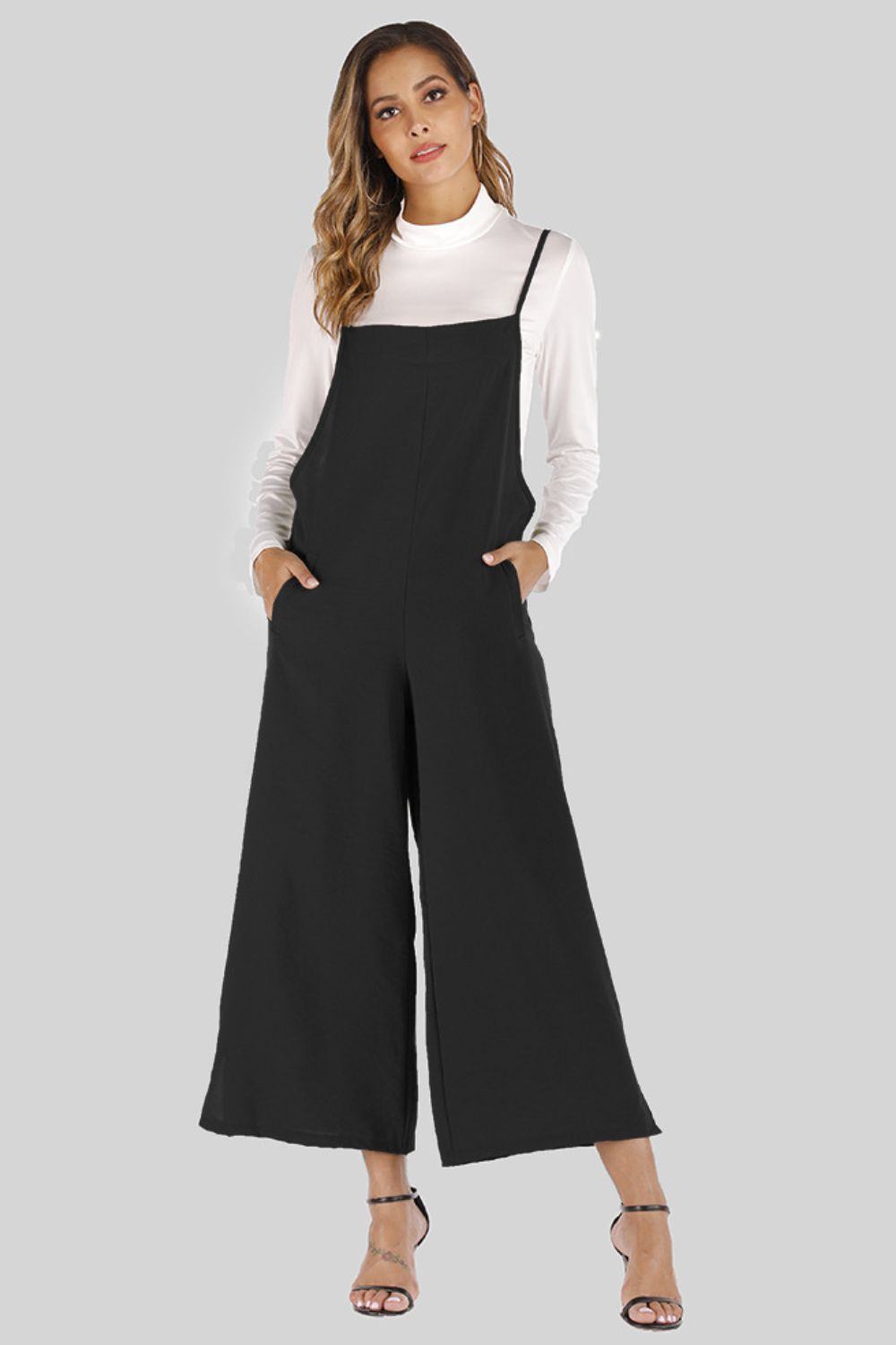 Full Size Cropped Wide Leg Overalls with Pockets - Lookzlike
