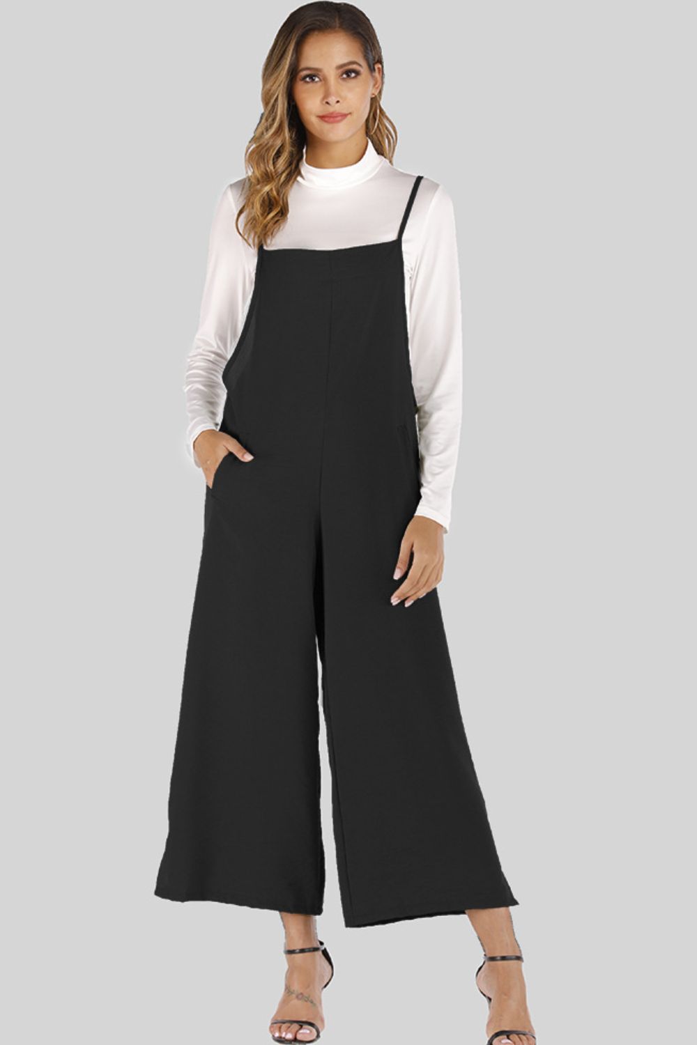 Full Size Cropped Wide Leg Overalls with Pockets - Lookzlike