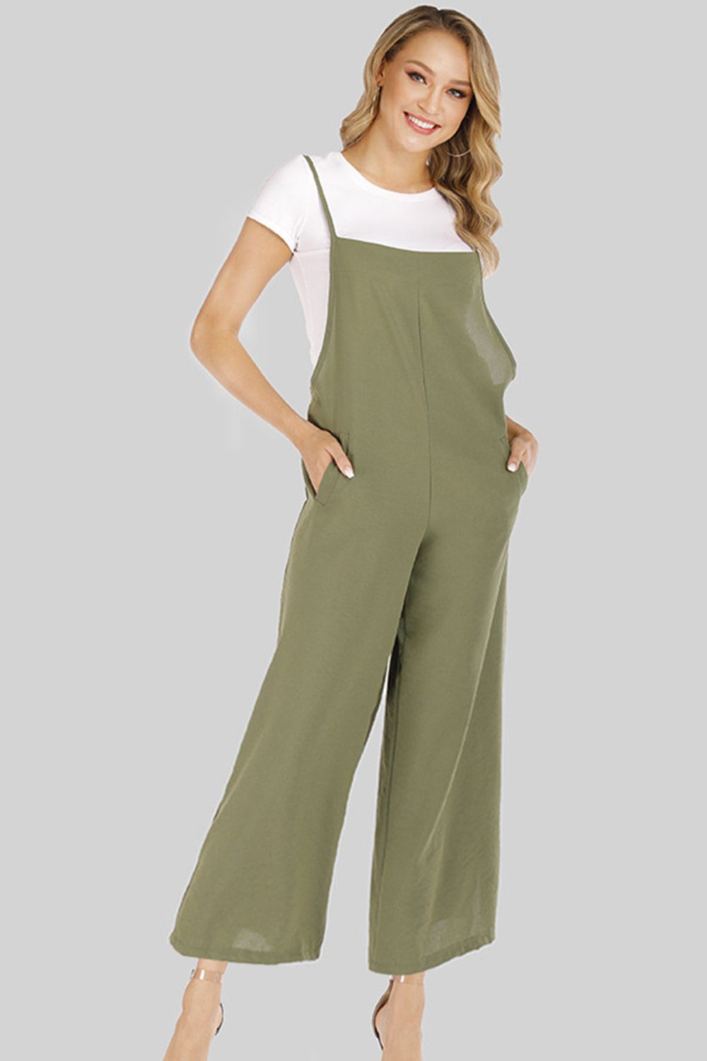 Full Size Cropped Wide Leg Overalls with Pockets - Lookzlike