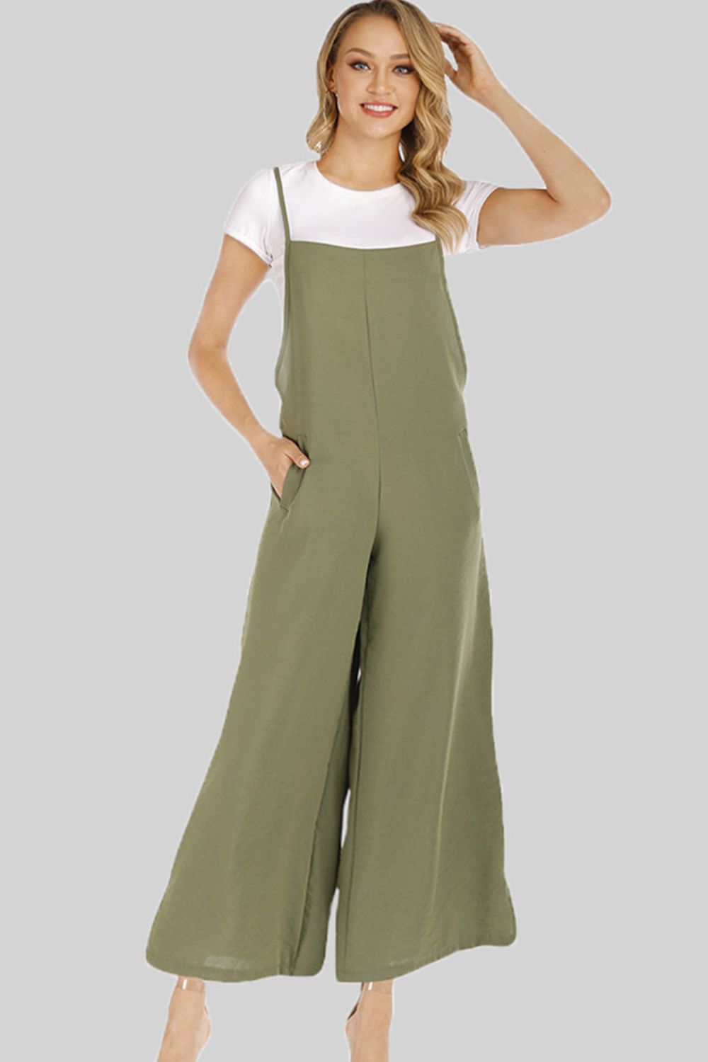 Full Size Cropped Wide Leg Overalls with Pockets - Lookzlike
