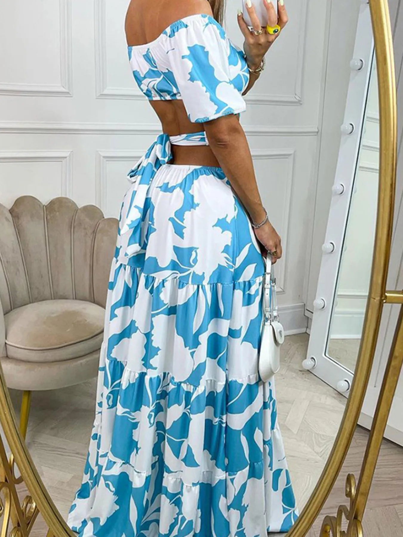 Full Size Cutout Off-Shoulder Printed Maxi Dress Plus Size - Lookzlike