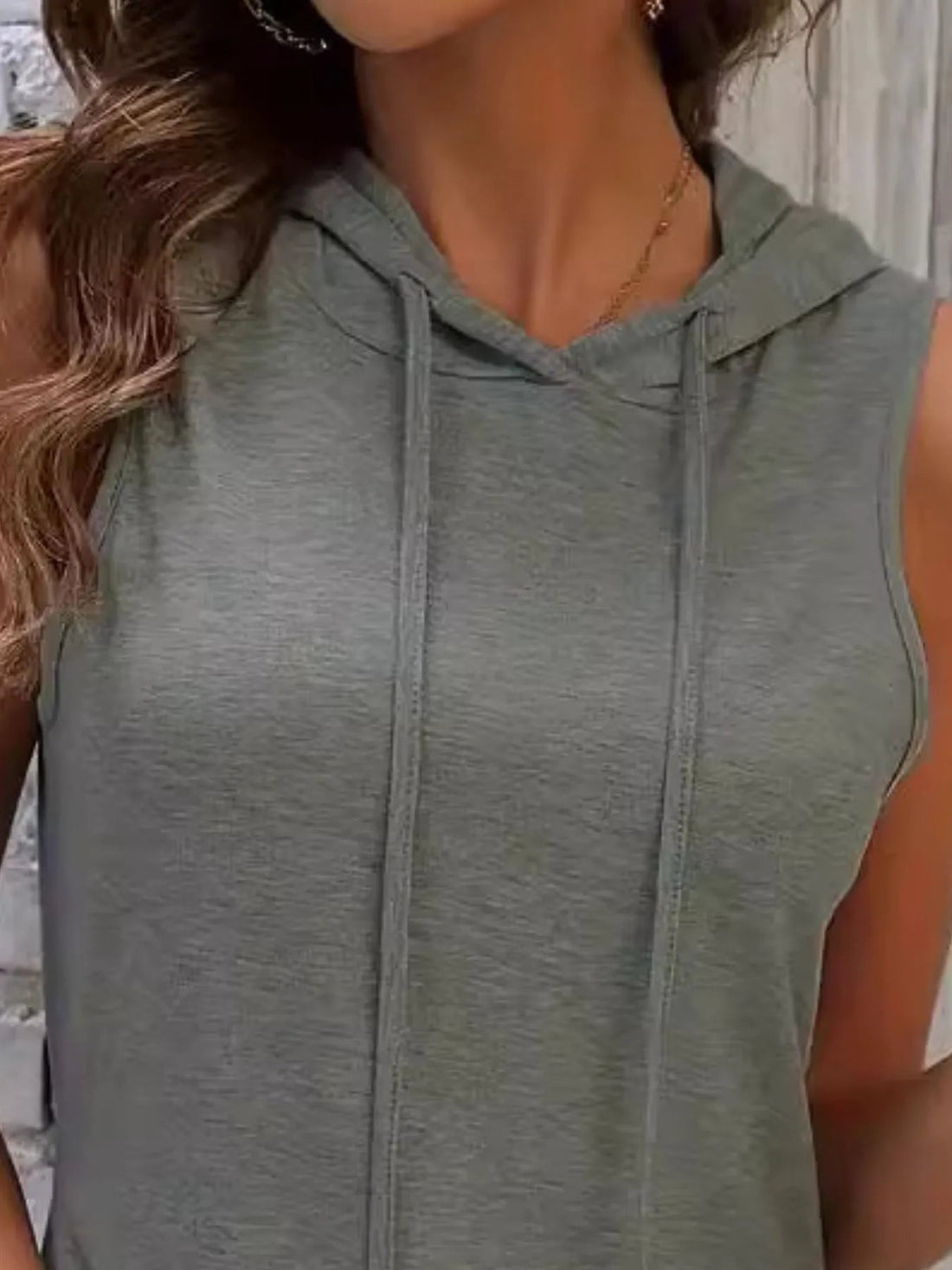 Full Size Drawstring Casual Sleeveless Hooded Mini Dress Plus Size - Lookzlike