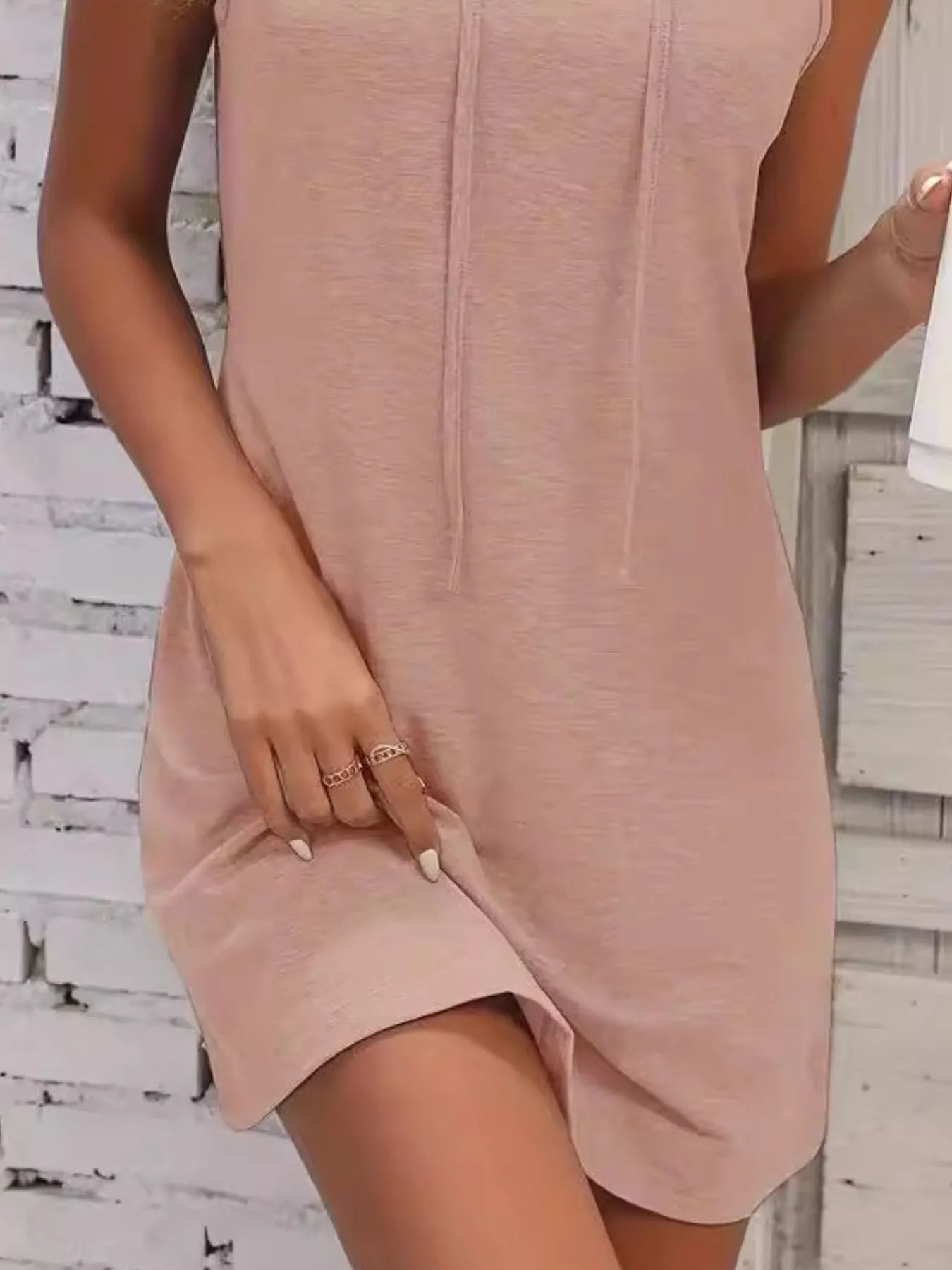 Full Size Drawstring Casual Sleeveless Hooded Mini Dress Plus Size - Lookzlike