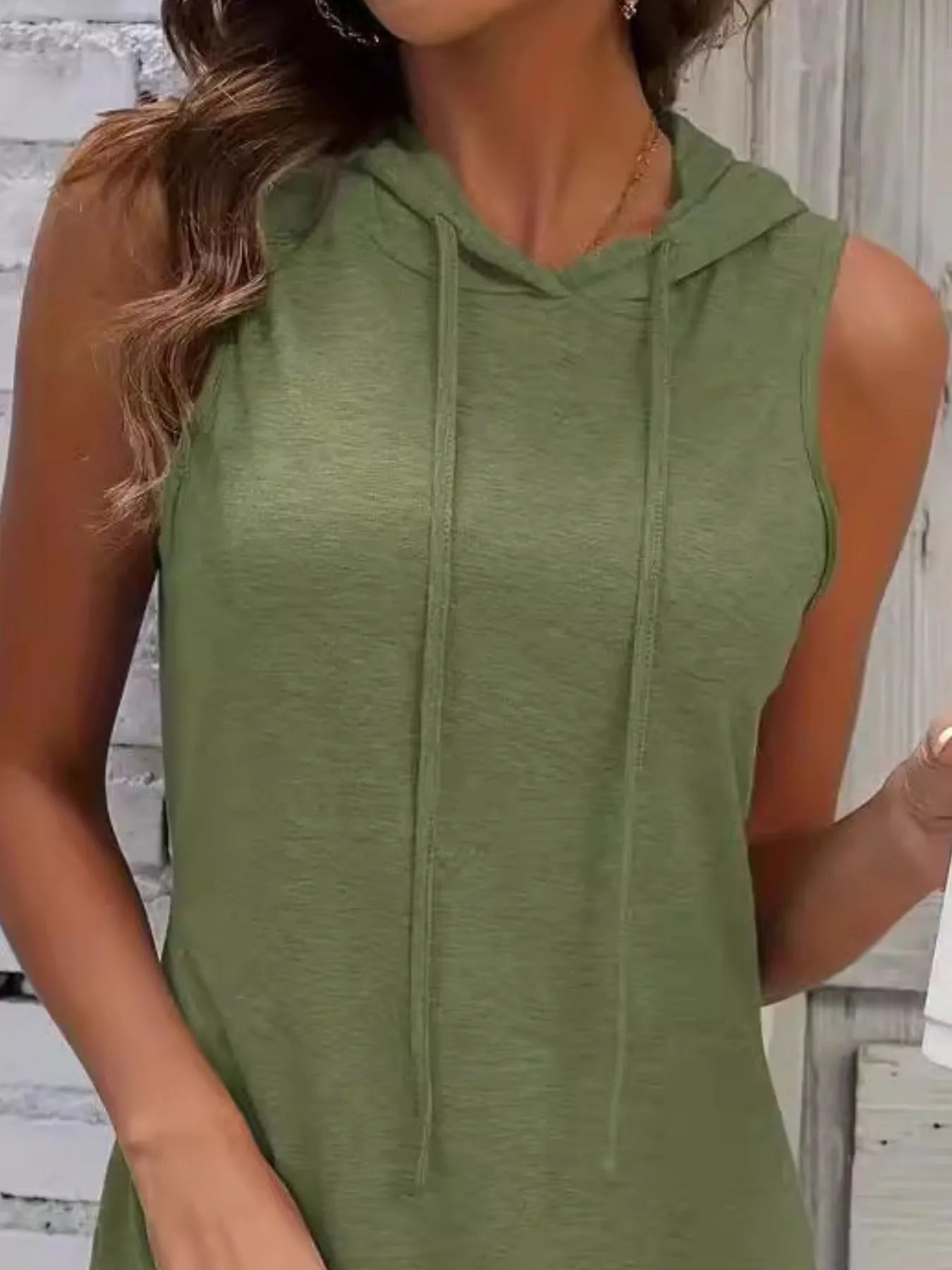 Full Size Drawstring Casual Sleeveless Hooded Mini Dress Plus Size - Lookzlike
