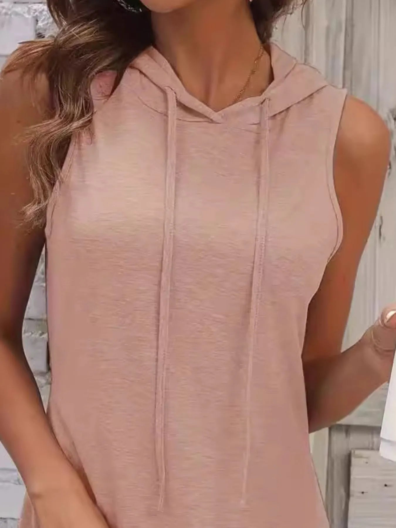 Full Size Drawstring Casual Sleeveless Hooded Mini Dress Plus Size - Lookzlike