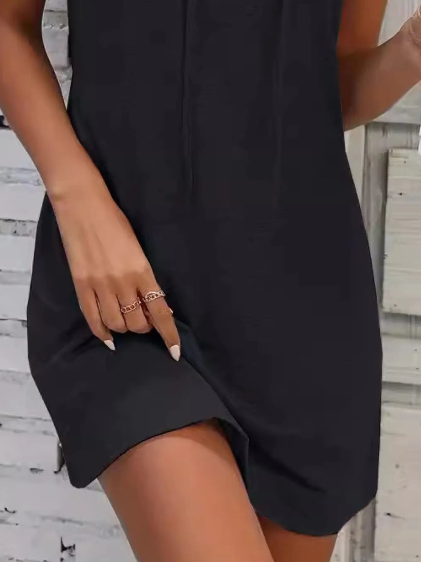 Full Size Drawstring Casual Sleeveless Hooded Mini Dress Plus Size - Lookzlike