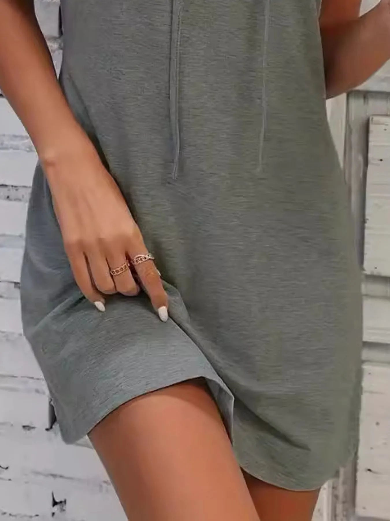 Full Size Drawstring Casual Sleeveless Hooded Mini Dress Plus Size - Lookzlike