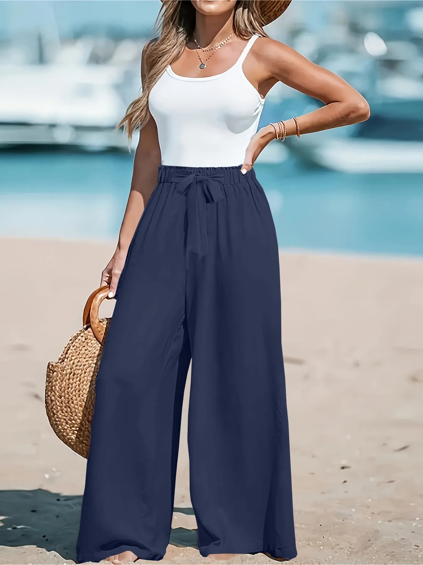 Full Size Drawstring Waist Wide Leg Pants Plus Size - Lookzlike